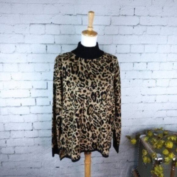 Calvin Klein Cheetah Print Slouchy Sweater Tan Size Large - Picture 1 of 7
